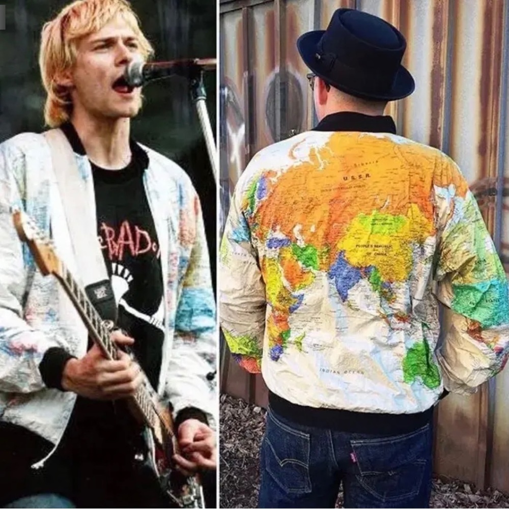 Tyvec RARE Y2K Vintage Leslie Jordan Map Jacket Collector’s Item Kurt Cobain L - Picture 1 of 16